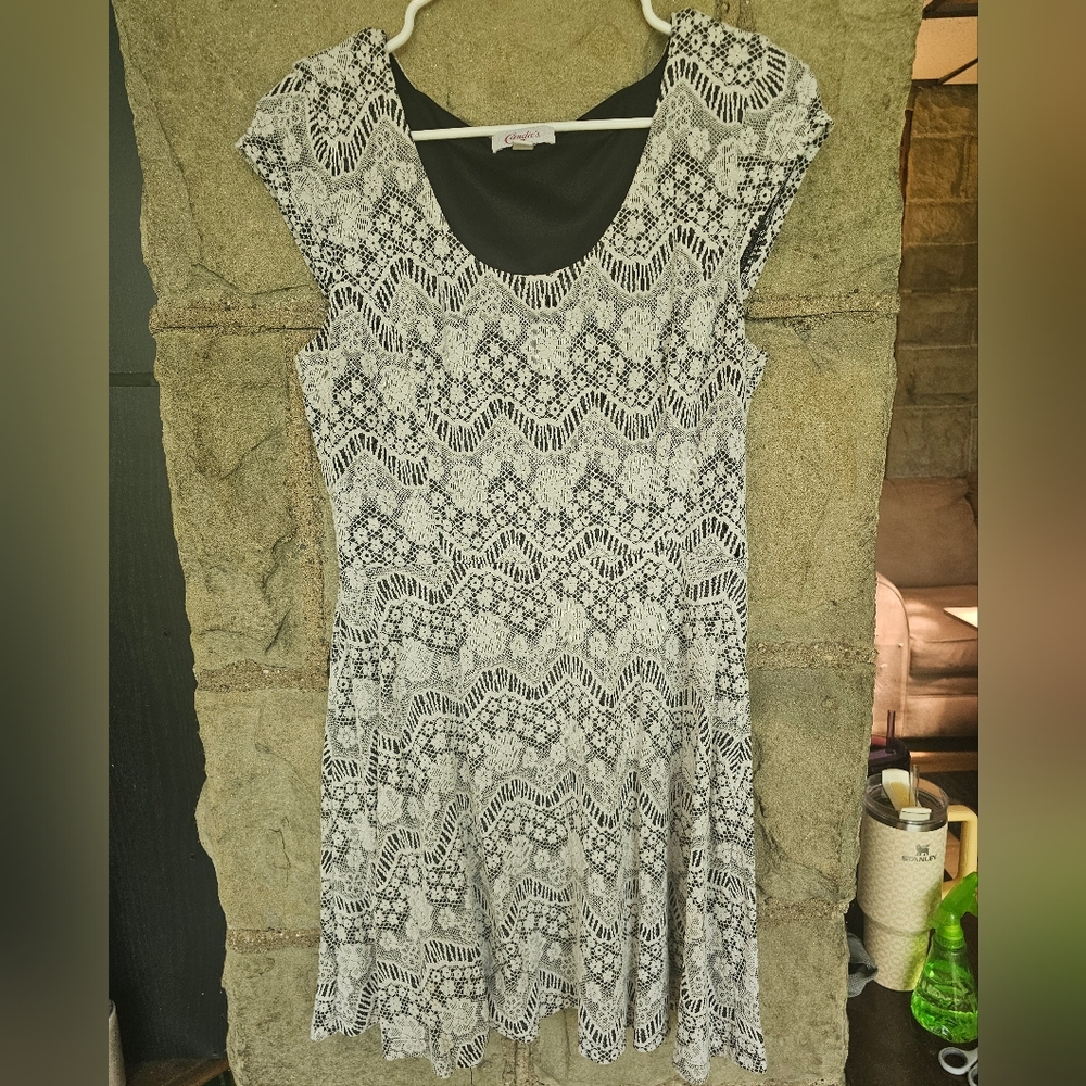 Candie's Monochrome Lace Mini Dress